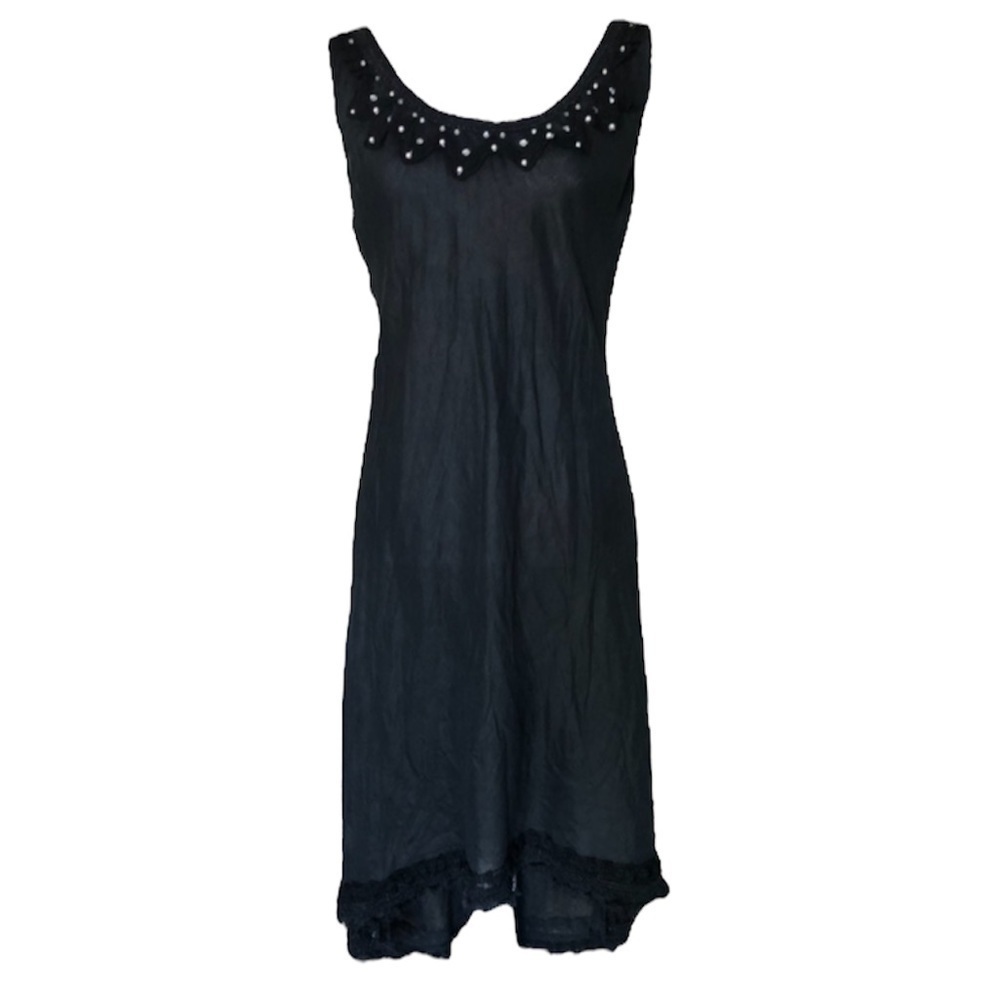 Mastro moda Italy Linen rhinestone embellished strappy midi dress black Size S
